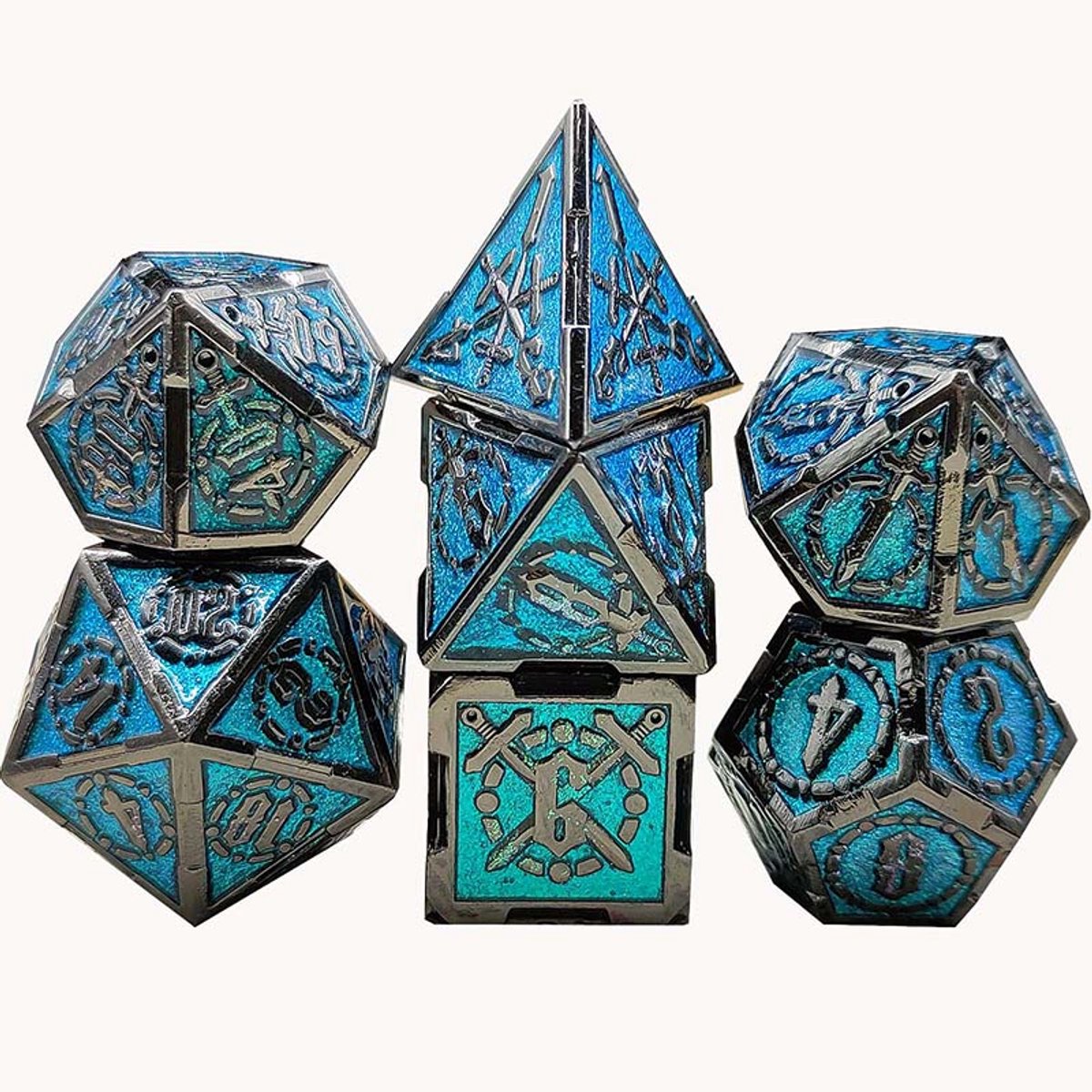 Joya Dice® Dungeons and Dragons Dobbelsteen set | Polydice DnD Dobbelstenen Set | D&D Dice set | Metal dice 7 stuks set | Incl Luxe Opbergdoos | Metalen Dobbelstenen Donker Blauw